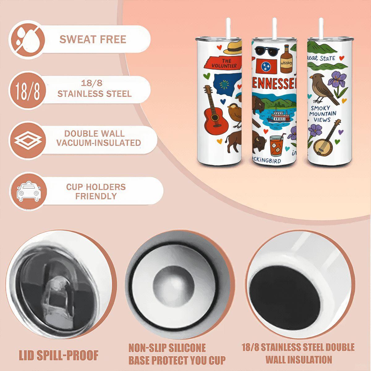 Tennessee State Pride Tumbler | 20oz Stainless Steel Travel Mug