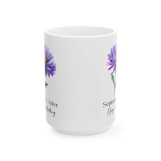 September Aster Mug | 15oz Floral Coffee Cup, Birth Flower Gift
