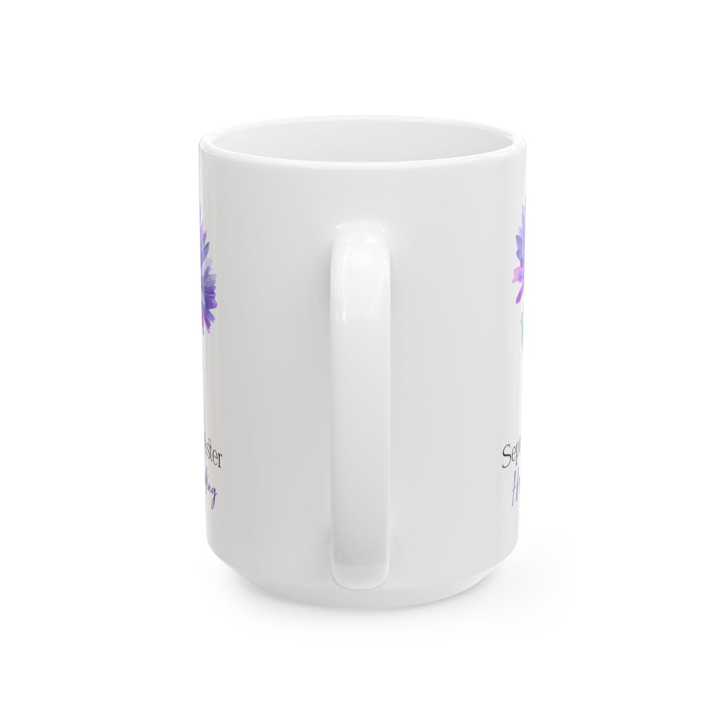 September Aster Mug | 15oz Floral Coffee Cup, Birth Flower Gift