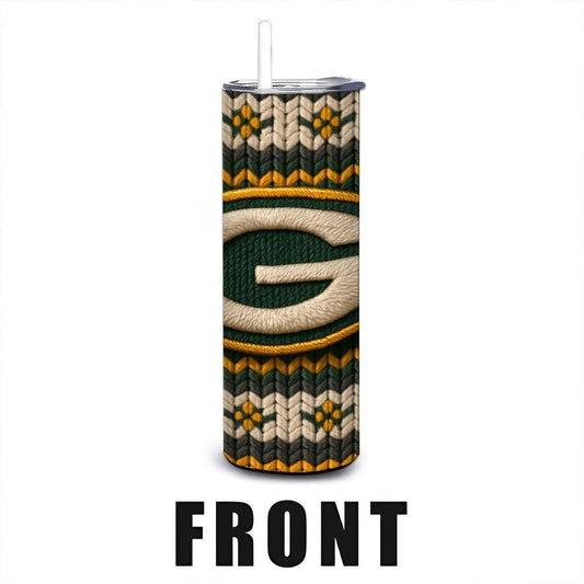 ColorFlow | Green Bay Packers Inspired Seamless Sweater 20oz Skinny Tumbler with Straw