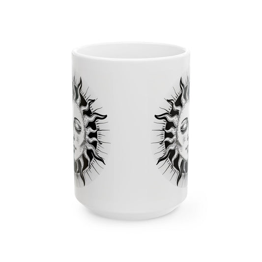 ColorFlow | Sun and Moon Mug | Celestial Duality 15oz Ceramic Coffee Cup | Spiritual Cosmic Art Mug Gift for Dreamers
