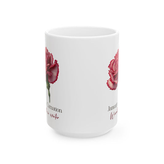 January Carnation Coffee Mug | Winter Birth Flower Gift