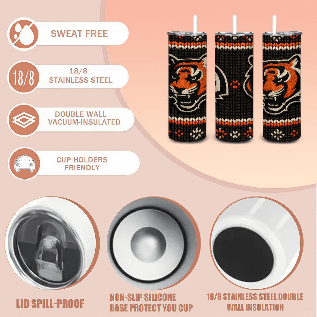 ColorFlow | Cincinnati Bengals Inspired Seamless Sweater 20oz Skinny Tumbler with Straw