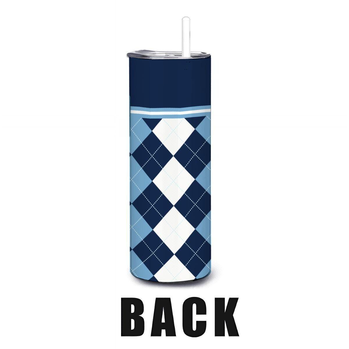 ColorFlow | North Carolina Inspired Tar Heels Argyle Straight Tumbler 20oz Stainless Steel Drinkware Optional Personalization