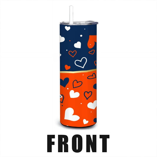 ColorFlow | Detroit Inspired Tigers Hearts Straight Tumbler 20oz Stainless Steel Drinkware Optional Personalization