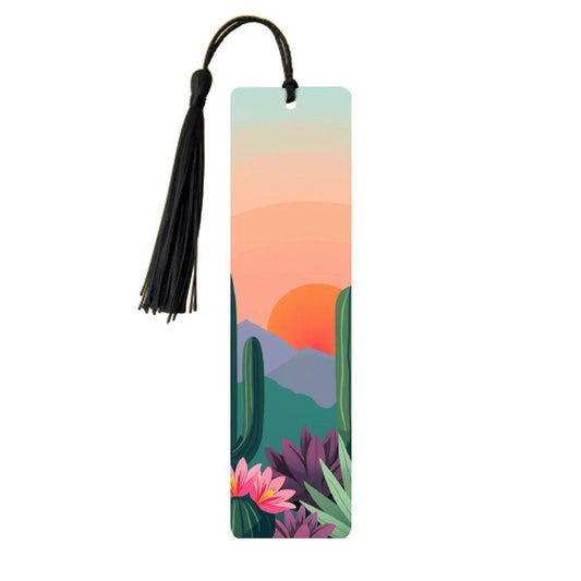 ColorFlow | Desert Sunset Cactus Art Metal Bookmark Vibrant Southwest Landscape Reading Gift | Optional Personalization