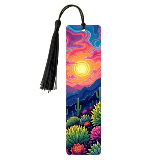 ColorFlow | Vibrant Swirling Sunset Desert Cactus Metal Bookmark Colorful Southwest Landscape Gift | Optional Personalization