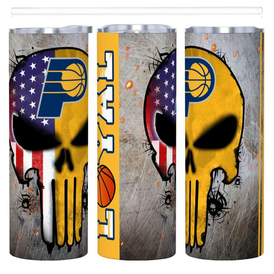 ColorFlow | Indiana Basketball Inspired 20oz Straight Tumbler | Pacers Skull American Flag Design | Personalization Optional