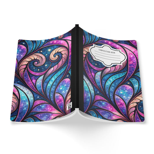 ColorFlow | Cosmic Swirl Galaxy Composition Notebook | Celestial Pink Blue Pattern Journal for School Work and Writing