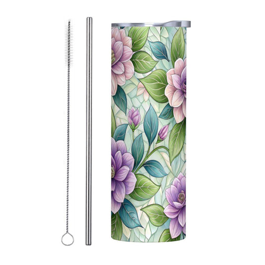 ColorFlow | Lavender Rose Garden 20oz Skinny Stainless Steel Tumbler with Straw | Elegant Pastel Floral Design