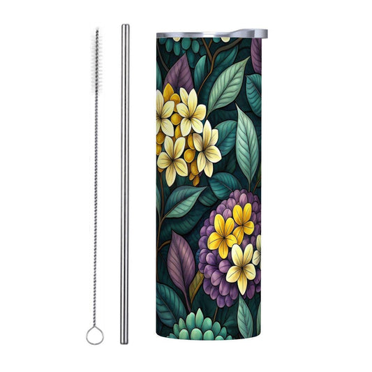 ColorFlow | Twilight Hydrangea Garden 20oz Skinny Stainless Steel Tumbler with Straw | Elegant Floral Night Art
