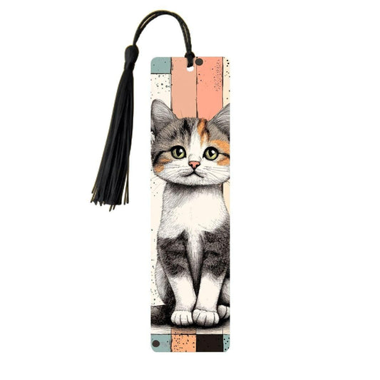 ColorFlow | Calico Kitten Bookmark Retro Ink Style Cute Feline Art Splatter Pattern Design Double Sided | Optional Personalization