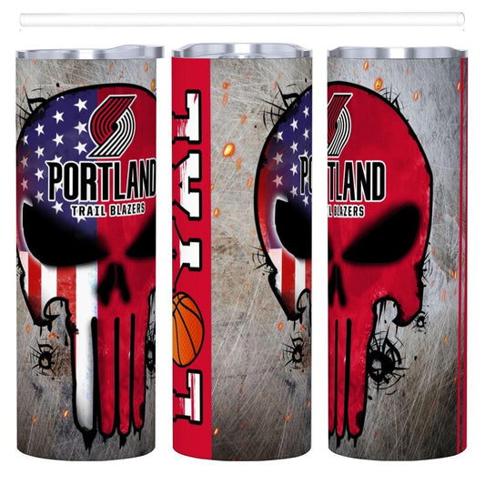 ColorFlow | Portland Basketball Inspired 20oz Straight Tumbler | Trail Blazers Skull American Flag Design | Personalization Optional