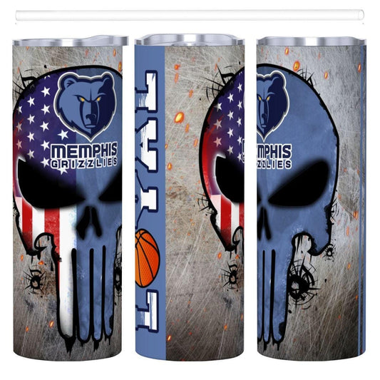 ColorFlow | Memphis Basketball Inspired 20oz Straight Tumbler | Grizzlies Skull American Flag Design | Personalization Optional