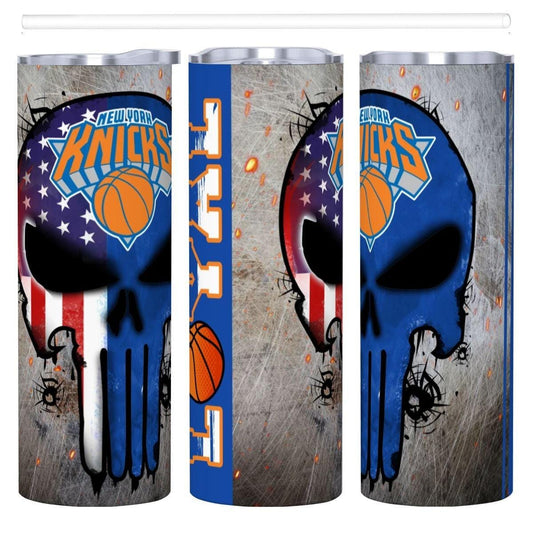 ColorFlow | New York Basketball Inspired 20oz Straight Tumbler | Knicks Skull American Flag Design | Personalization Optional