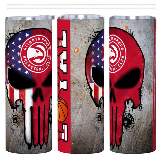 ColorFlow | Atlanta Basketball Inspired 20oz Straight Tumbler | Hawks Skull American Flag Design | Personalization Optional