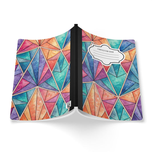 ColorFlow | Watercolor Geometric Composition Notebook | Colorful Abstract Triangle Pattern Journal for School and Work