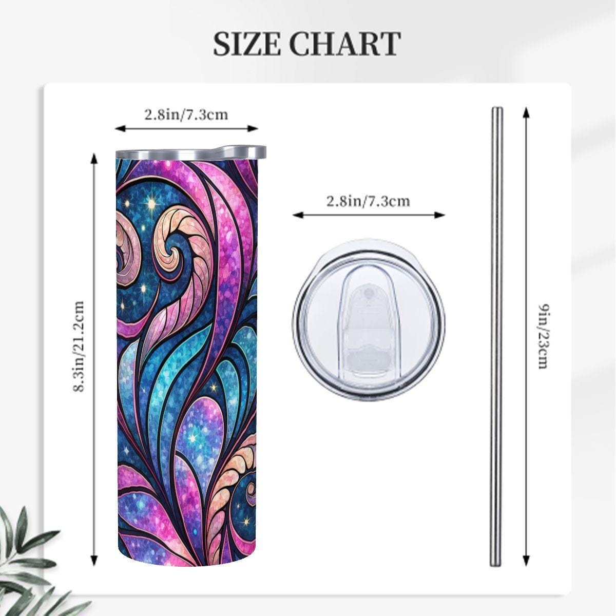 ColorFlow | Cosmic Swirl Night Sky 20oz Skinny Stainless Steel Tumbler with Straw | Galaxy Abstract Art Cup