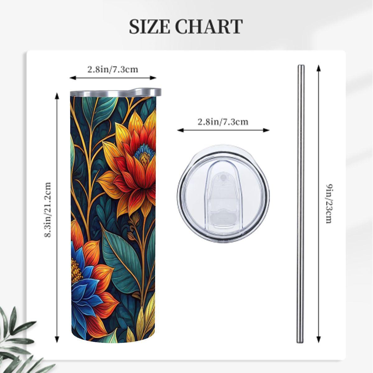 ColorFlow | Midnight Lotus Bloom 20oz Skinny Stainless Steel Tumbler with Straw | Bold Botanical Floral Design