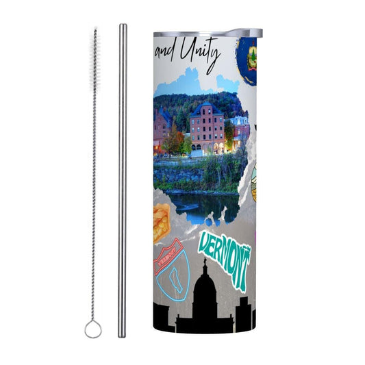 ColorFlow | Vermont Skinny Tumbler | State Pride License Plate Collage | Landmark Travel Design | 20oz Stainless Steel Cup