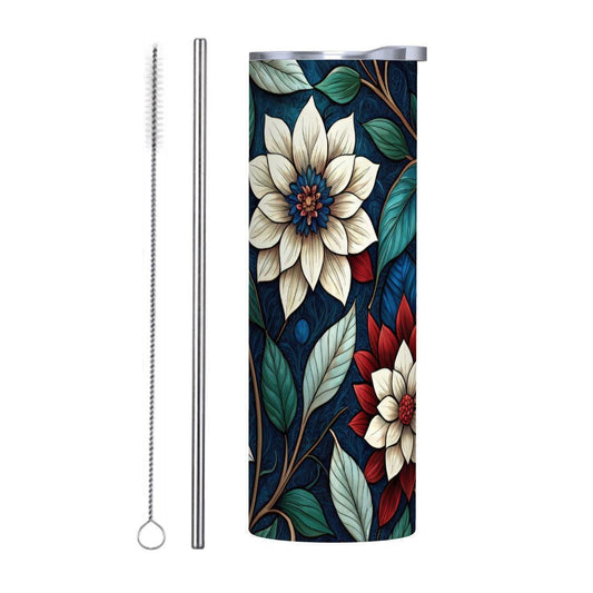 ColorFlow | Midnight Botanical Elegance 20oz Skinny Stainless Steel Tumbler with Straw | Dark Floral Vintage Style