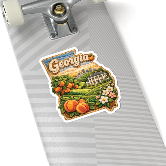 ColorFlow | Georgia Peach State Charm Vinyl Sticker | Southern Estate Orchards and Classic Landscape Art