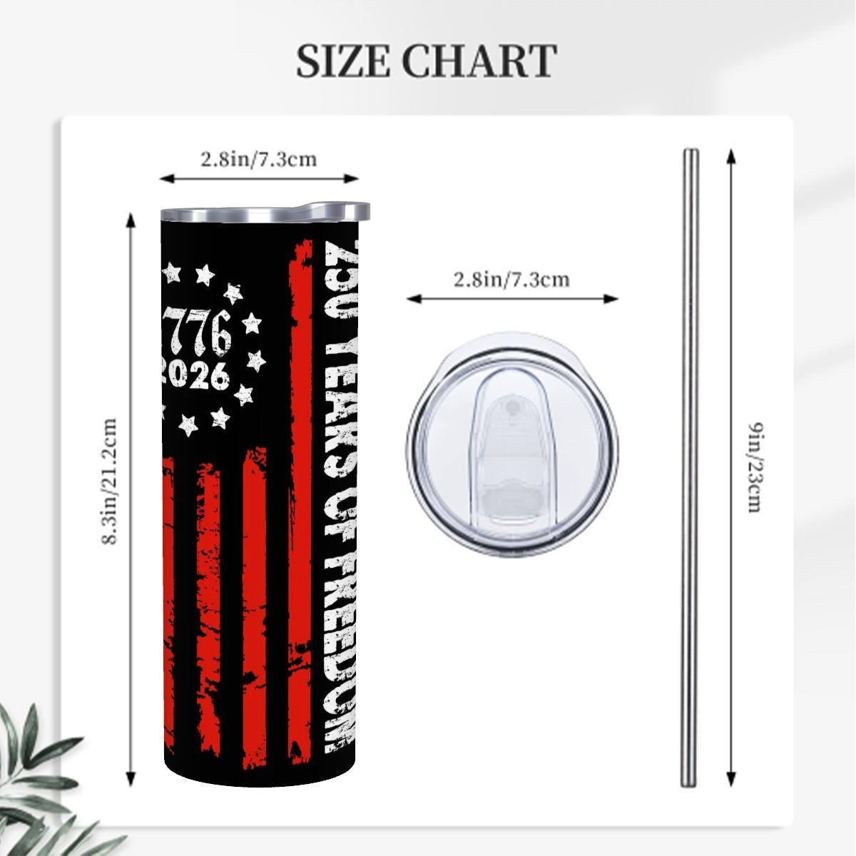 ColorFlow | 250 Years of Freedom 1776 2026 Patriotic | 20oz Skinny Stainless Steel Tumbler with Straw