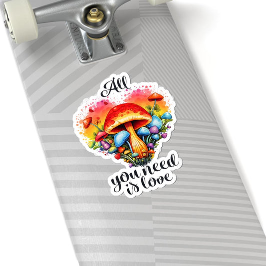 ColorFlow | All You Need Is Love Psychedelic Mushroom Heart Retro Hippie Floral Art Vinyl Sticker
