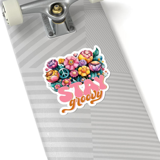 ColorFlow | Stay Groovy Floral Peace Symbol Vintage Hippie Garden Art Vinyl Sticker