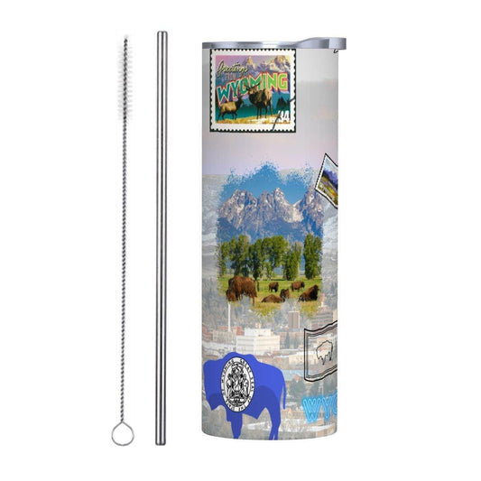 ColorFlow | Wyoming Skinny Tumbler | Equality State Bison Mountain Scenic | Vintage License Plate Travel Art | 20oz