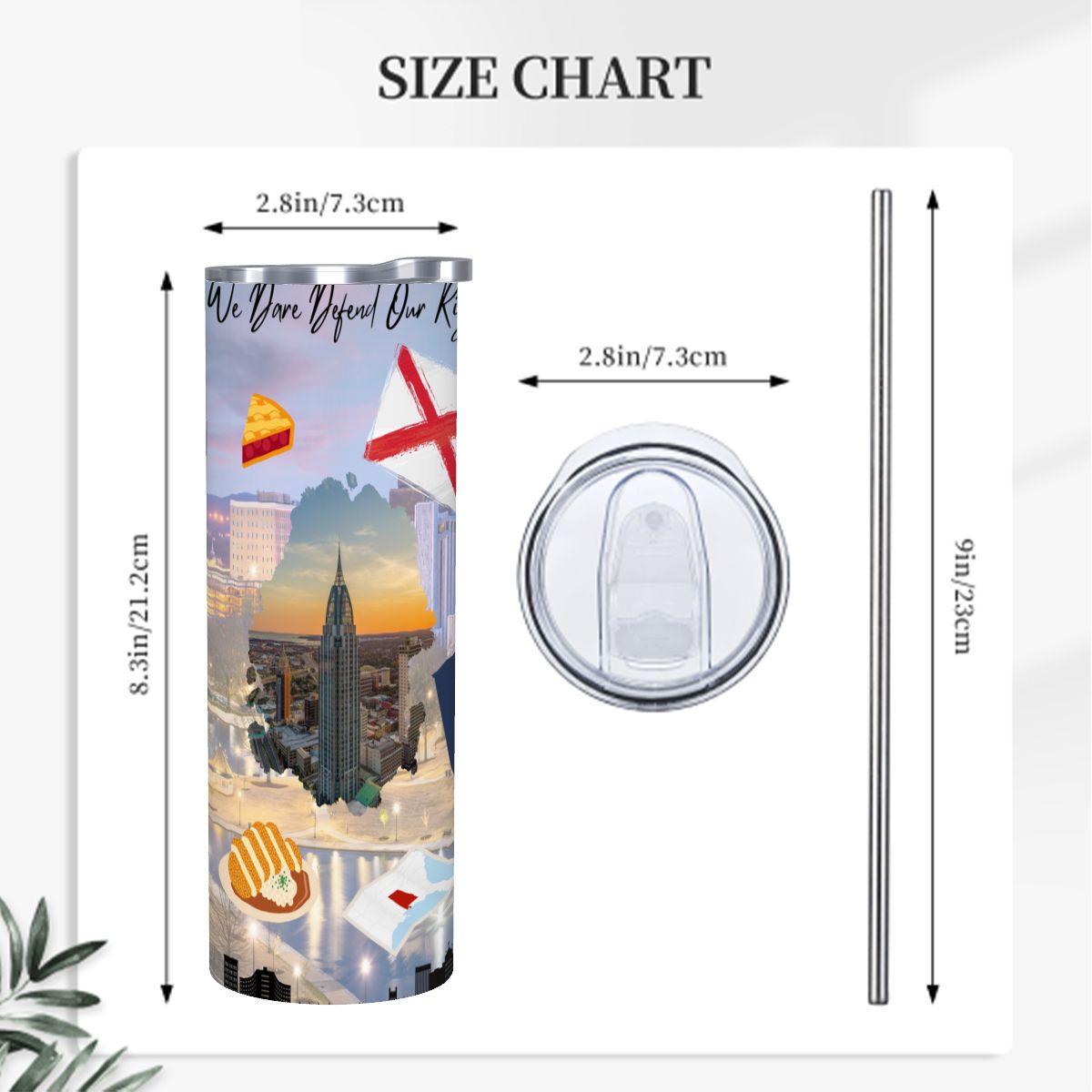 ColorFlow | Alabama Skinny Tumbler | State Pride License Plate Collage | Landmark Travel Design | 20oz Stainless Steel Cup