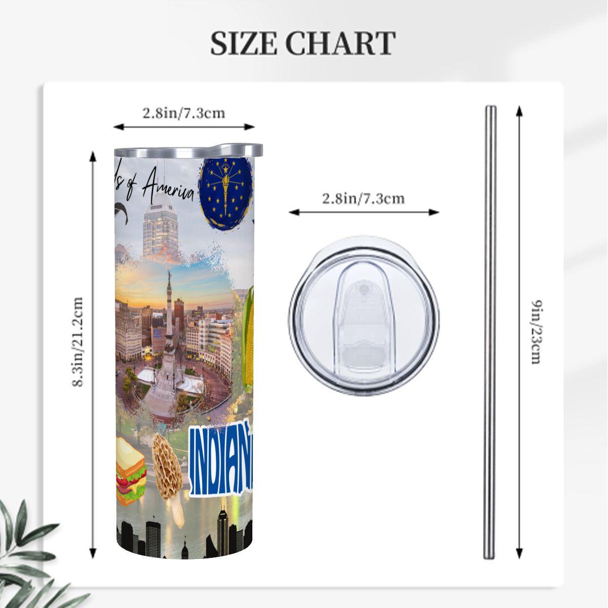 ColorFlow | Indiana State Pride Tumbler | Crossroads Of America Monument Art | 20oz Skinny Stainless Steel With Straw