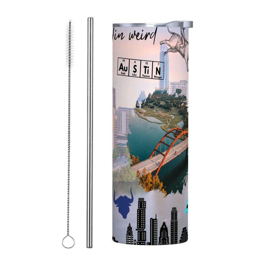 ColorFlow | Austin Texas City Vibes 20oz Skinny Stainless Steel Tumbler with Straw | Keep Austin Weird Skyline Cup
