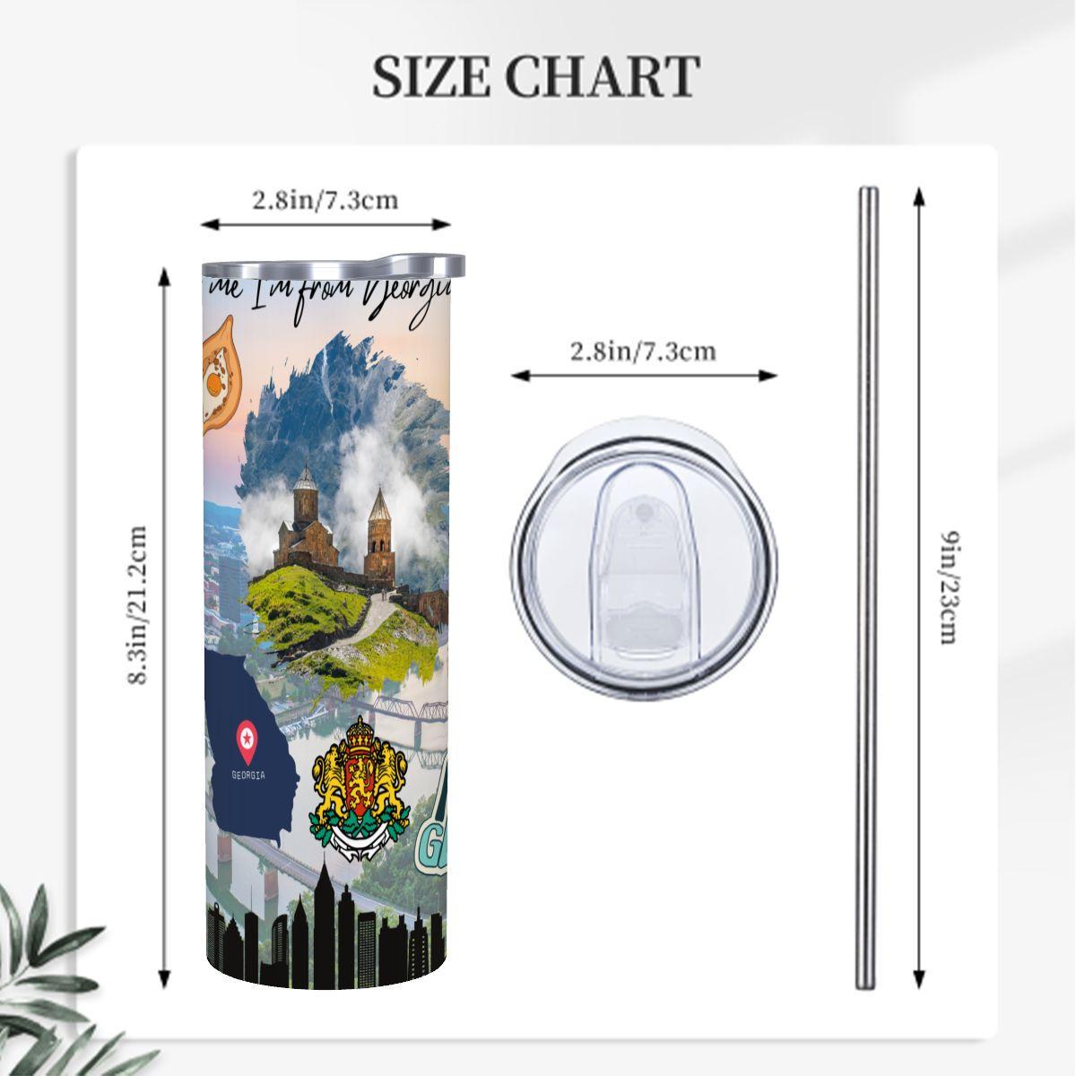 ColorFlow | Georgia Southern Charm 20oz Skinny Stainless Steel Tumbler with Straw | Atlanta Peach State Travel Cup