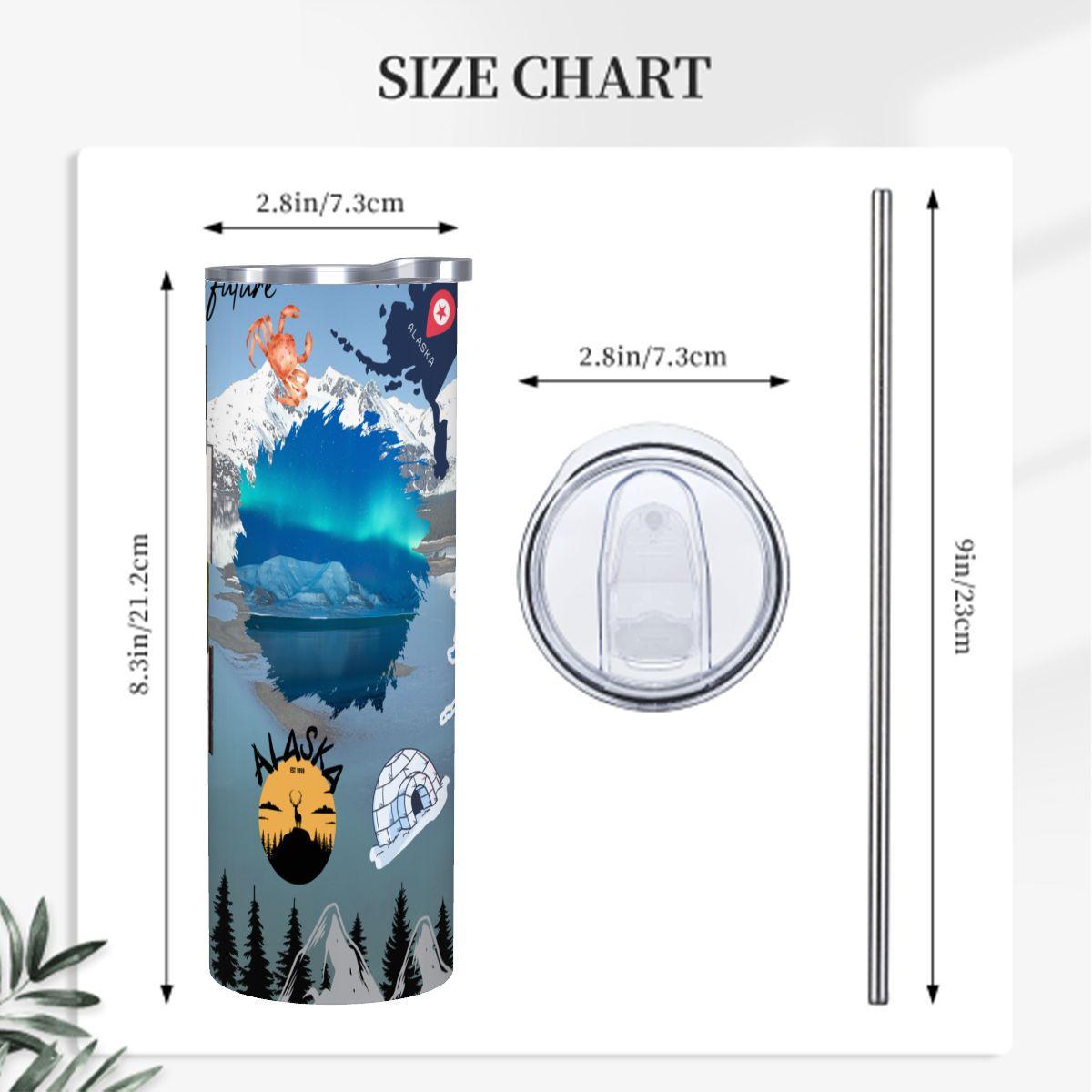 ColorFlow | Alaska Northern Lights 20oz Skinny Stainless Steel Tumbler with Straw | Arctic Wilderness Adventure Cup