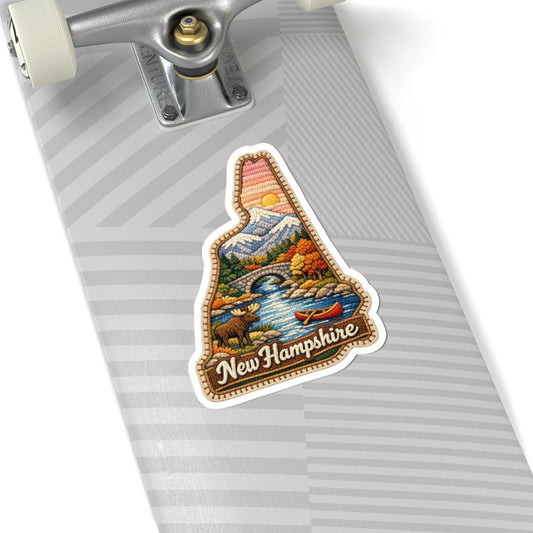 ColorFlow | New Hampshire Mountain Passage Vinyl Sticker | Covered Bridge River Moose and Alpine Autumn Art