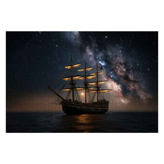 ColorFlow | Celestial Night Voyager Wooden Jigsaw Puzzle Star Filled Sky Nautical Art Puzzle