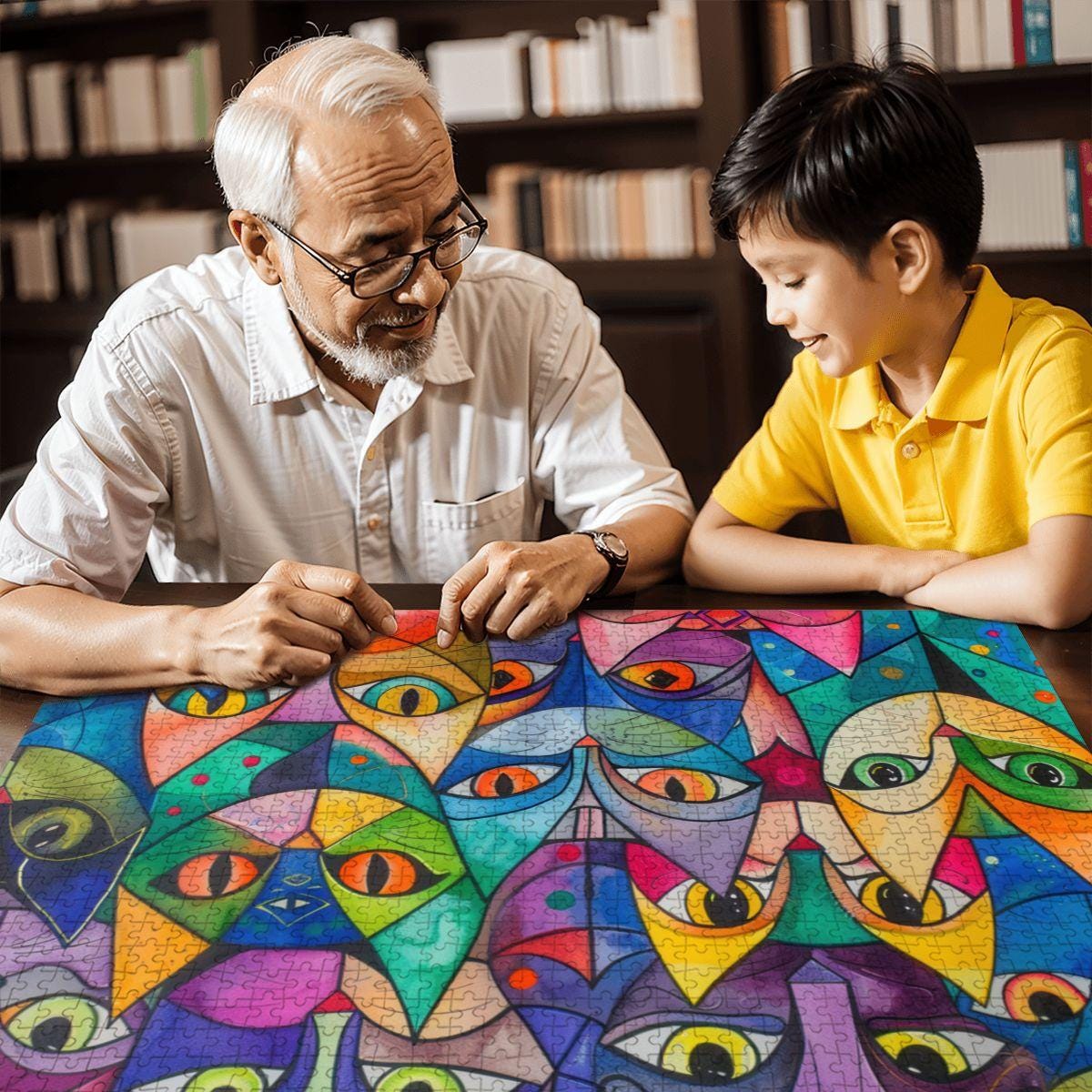 ColorFlow | Kaleidoscope Cat Collective Wooden Jigsaw Puzzle Colorful Modern Art Puzzle