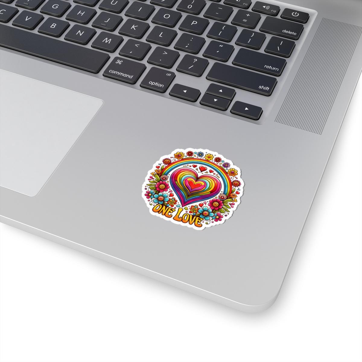 ColorFlow | One Love Rainbow Heart Floral Retro Hippie Art Vinyl Sticker