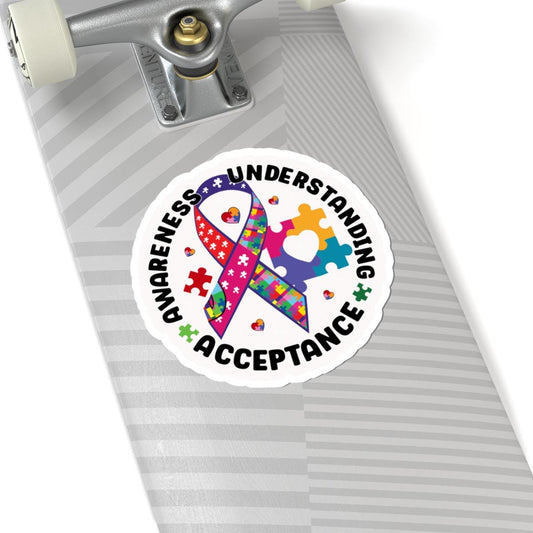 ColorFlow | Awareness Understanding Acceptance Vinyl Sticker | Autism Ribbon Puzzle Circle Unity Design