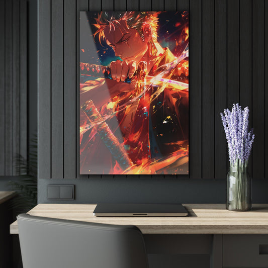 ColorFlow | Flame Edge Swordsman Anime Metal Wall Art | Blazing Katana Manga Inspired Decor