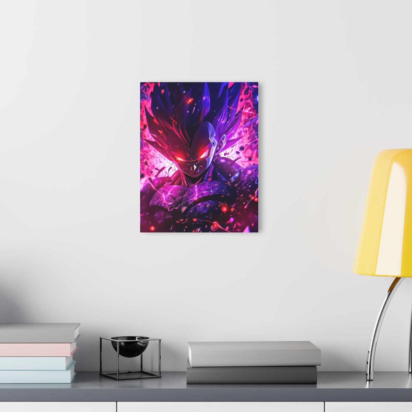 ColorFlow | Chaos Aura Saiyan Prince Anime Metal Wall Art | Crimson Lightning Manga Inspired Decor