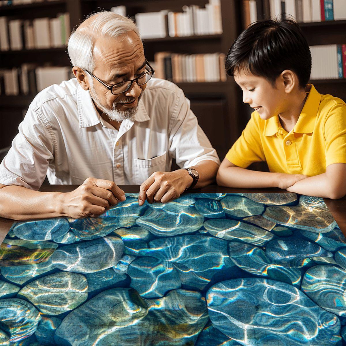 ColorFlow | Sunlit Water Stones Wooden Jigsaw Puzzle Abstract Calm Nature Art Puzzle