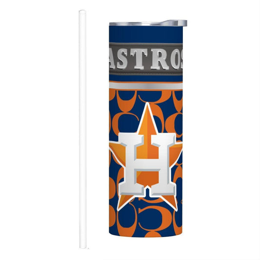 ColorFlow | Houston Astros Inspired Fashion 20oz Skinny Stainless Steel Tumbler With Straw Bold Star Baseball Drinkware