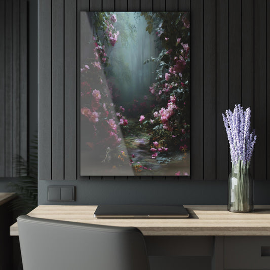 ColorFlow | Mystical Rose Forest Metal Wall Art | Dreamy Pink Floral Woodland Decor | Moody Nature Wall Statement