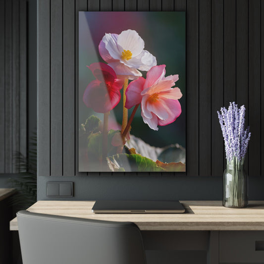 ColorFlow | Elegant Pink Begonia Bloom Metal Wall Art | Soft Pastel Floral Decor | Romantic Botanical Wall Accent