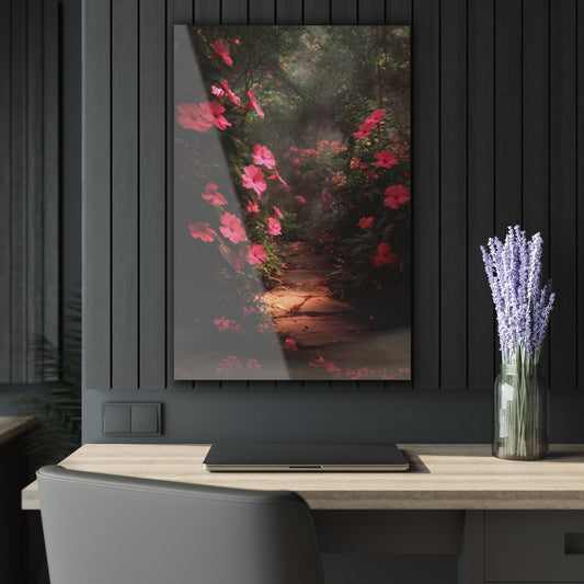 ColorFlow | Enchanted Pink Woodland Path Metal Wall Art | Romantic Floral Garden Trail Decor | Dreamy Nature Wall Accent
