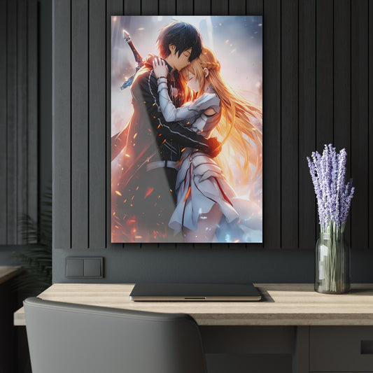 ColorFlow | Eternal Embrace Fantasy Warriors Metal Wall Art | Romantic Anime Inspired Decor