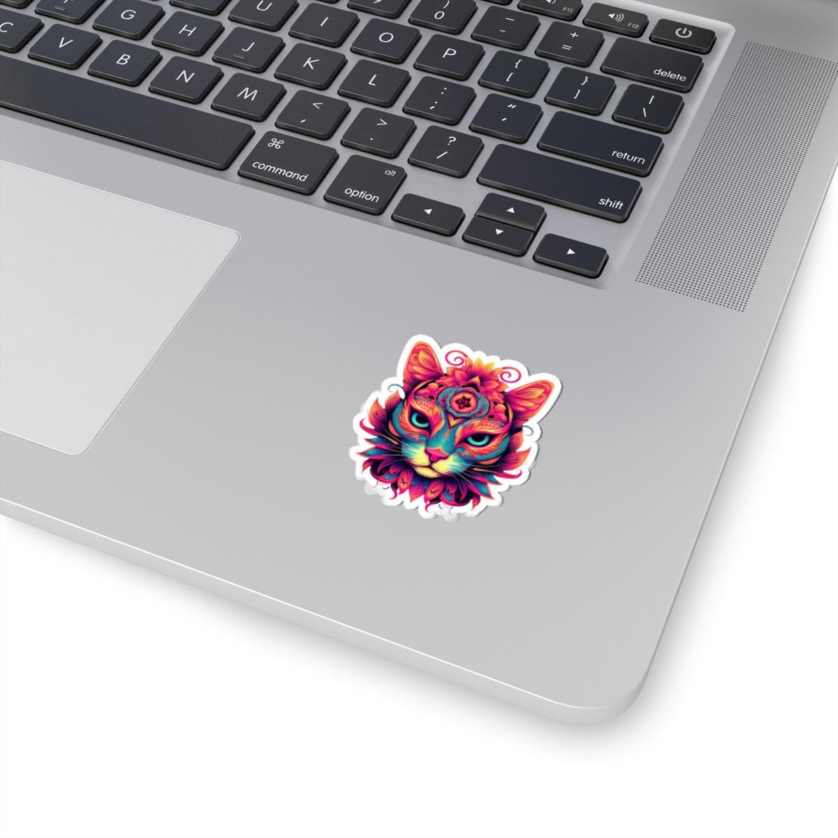Psychedelic Cat Sticker | Vibrant Floral Trippy Vinyl Decal (Waterproof)