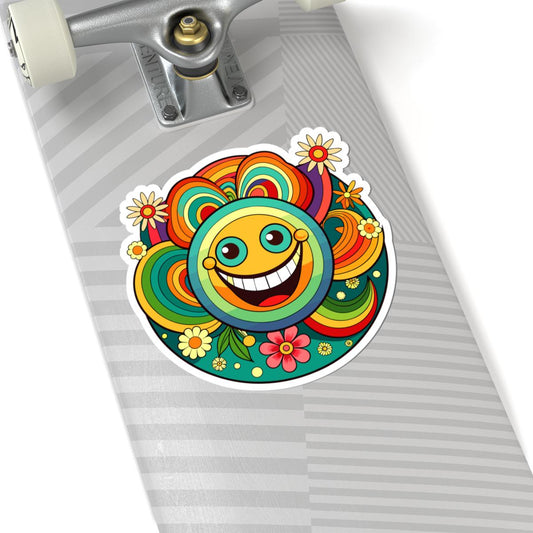Retro Rainbow Emoji Sticker | Groovy Smiley Face Vinyl Decal (Waterproof)